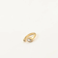 Delicate Water Drop Zircon with Small Round Zircon Opening Ring 18K Gold Plated Waterproof Stainless Steel YF8217