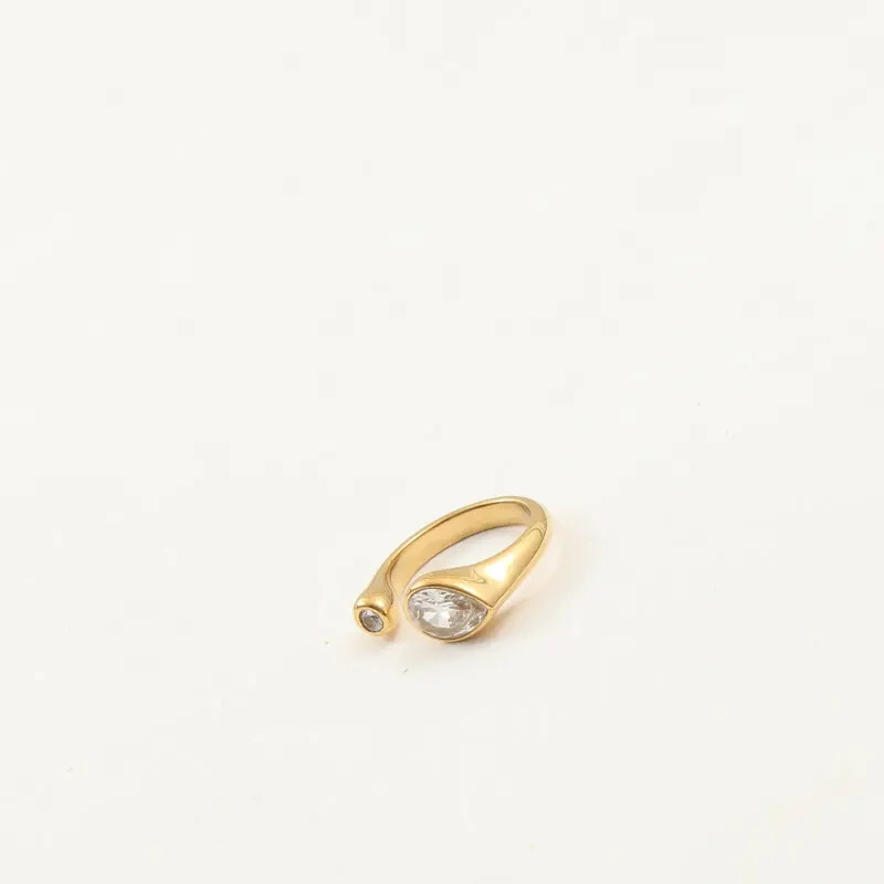 Delicate Water Drop Zircon with Small Round Zircon Opening Ring 18K Gold Plated Waterproof Stainless Steel YF8217