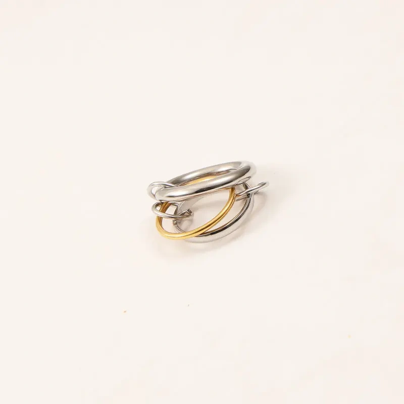 Simple Trendy Non Tarnish Four Circle Ring Waterproof 18K Gold Plated Stainless Steel Multi Layer Lines Link Rings YF4181