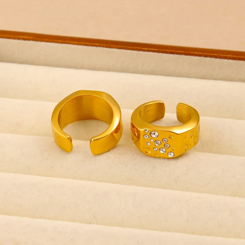 Vintage Temperament Medieval Womens Zircon Index Finger Ring 18K Gold Plated Waterproof Stainless Steel YF8213
