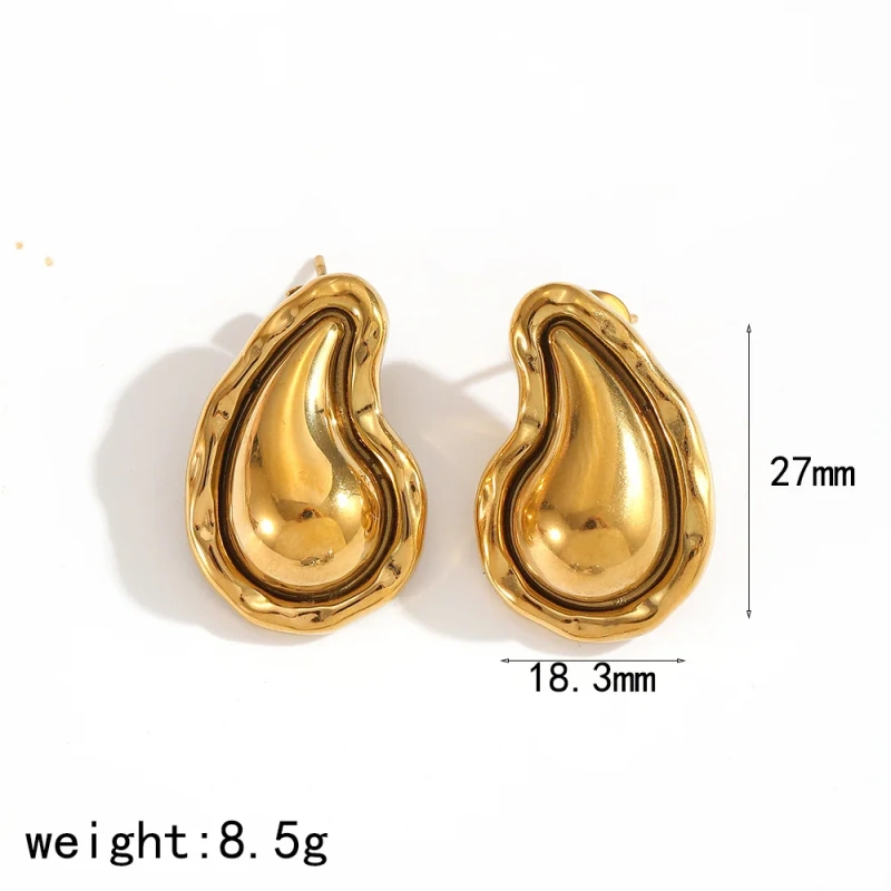 Luxury Thick Womens Teardrop Stud Earrings Necklace Jewelry Set 18k Gold Plated Waterproof Stainless Steel for Gift YF8019