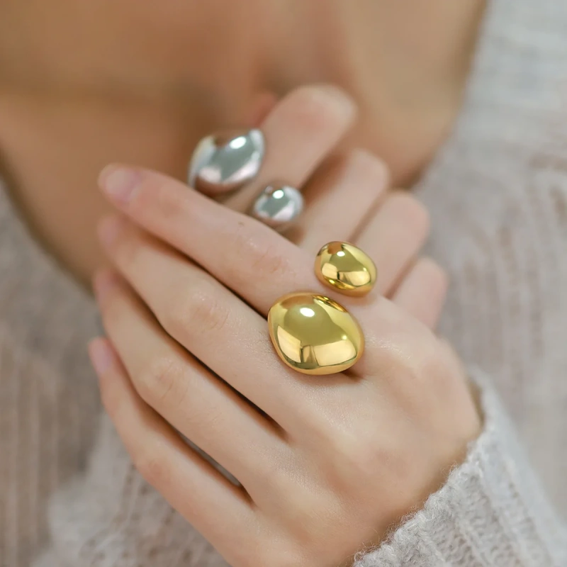 Vintage Luxury Asymmetrical Titanium Steel Ring Womens Open Ring 18K Gold Plated Waterproof Stainless Steel YF8184