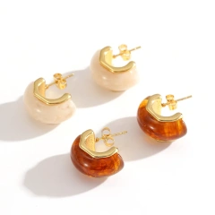 Maillard Color Earrings Geometric Resin Stud Earrings 18k Gold Plated Waterproof Stainless Steel Earrings for Womens YF8018