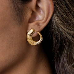 Fashion Hypoallergenic Stainless Steel 18K Gold Plated C Thread Twist Women Waterproof Earrings Non Tarnish YF6627