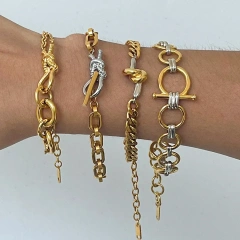 New Stainless Steel Design Waterproof Jewelry 18K Gold Plated Two Tone Line Knot Hypoallergenic Bracelet YF6631