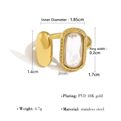 Light Luxury Luxury Ins Zircon Ring Opening Ring Does Not Fade 18K Gold Plated Waterproof Stainless Steel YF8182