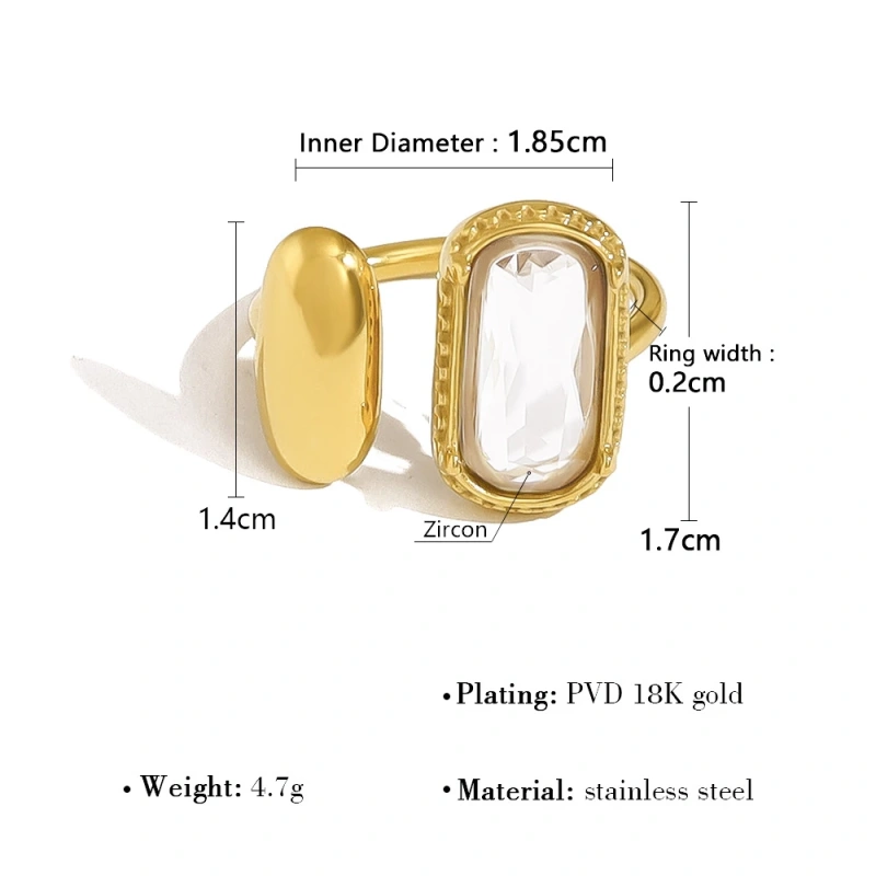 Light Luxury Luxury Ins Zircon Ring Opening Ring Does Not Fade 18K Gold Plated Waterproof Stainless Steel YF8182