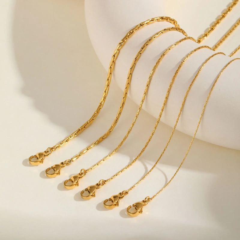 Exquisite Necklace Gold 0.6mm 0.8mm Thin Chain Layered Versatile 18K Gold Plated Waterproof Stainless Steel YF8154