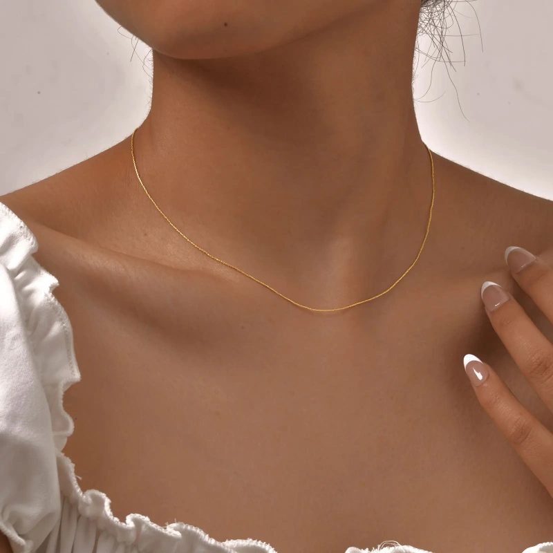 Exquisite Necklace Gold 0.6mm 0.8mm Thin Chain Layered Versatile 18K Gold Plated Waterproof Stainless Steel YF8154
