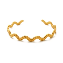 Niche Wave Fine Plain Ring Opening Bracelet Metal Texture Bracelet 18K Gold Plated Waterproof Stainless Steel YF8191
