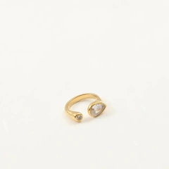Delicate Water Drop Zircon with Small Round Zircon Opening Ring 18K Gold Plated Waterproof Stainless Steel YF8217