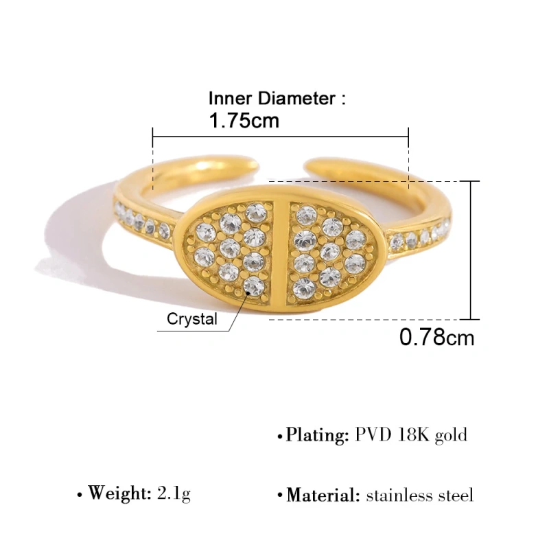 Classic Explosive Geometric Zircon Ring Heart Butterfly Gold Layered 18K Gold Plated Waterproof Stainless Steel YF8180
