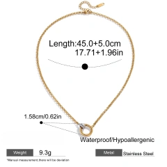 Stainless Steel 18k Gold Plated Waterproof DIY Chain Two Tone Double Circle Heart Cross Pendant Hypoallergenic Necklace YF6630