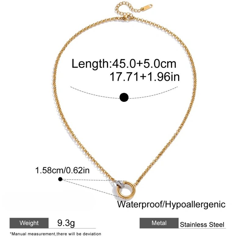 Stainless Steel 18k Gold Plated Waterproof DIY Chain Two Tone Double Circle Heart Cross Pendant Hypoallergenic Necklace YF6630