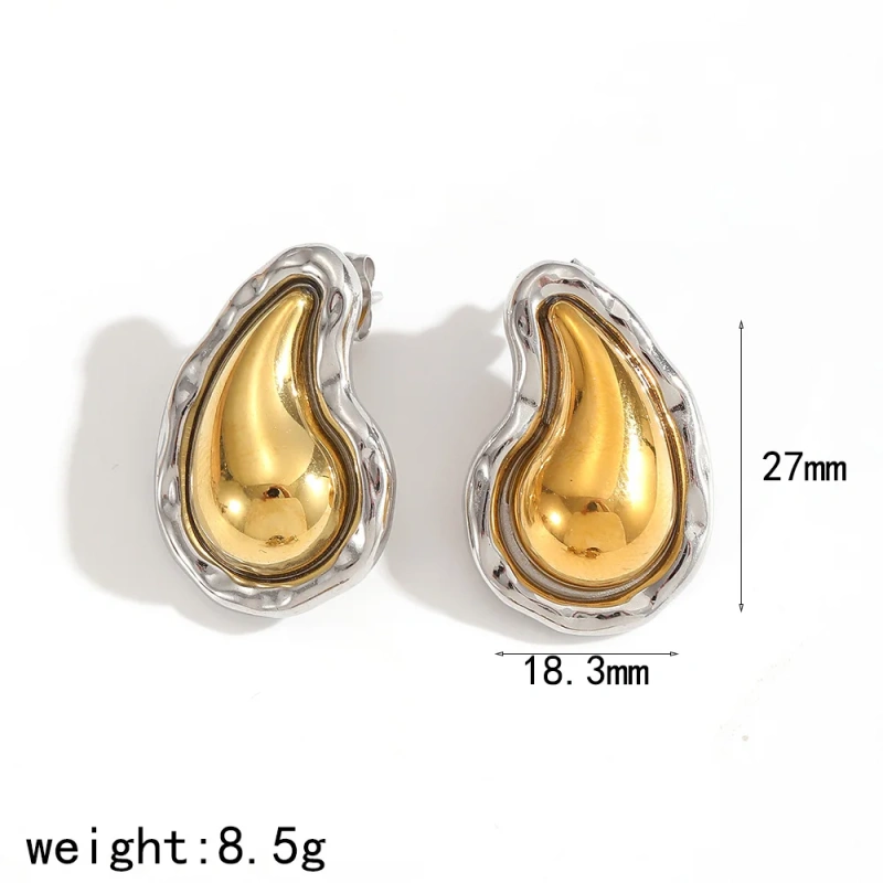 Luxury Thick Womens Teardrop Stud Earrings Necklace Jewelry Set 18k Gold Plated Waterproof Stainless Steel for Gift YF8019