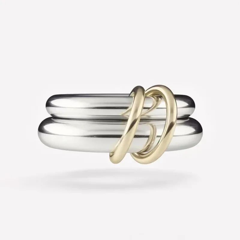 Fashion Waterproof High End 18K Gold Plated Individuality Double Circle Linked Ring Stainless Steel Waterproof Rings YF4180