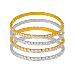 Luxurious and Elegant Single Row Stretch Filled Zircon Bracelet 18K Gold Plated Waterproof Stainless Steel YF8206