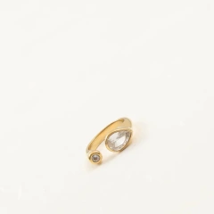 Delicate Water Drop Zircon with Small Round Zircon Opening Ring 18K Gold Plated Waterproof Stainless Steel YF8217