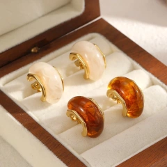 Maillard Color Earrings Geometric Resin Stud Earrings 18k Gold Plated Waterproof Stainless Steel Earrings for Womens YF8018
