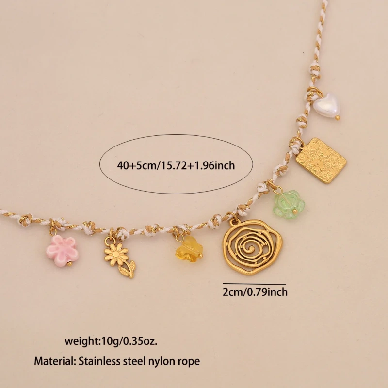 New Bohemian Style Woven Link Chain Stainless Steel 18k Gold Plated Ocean Style Sea Star Conch Multi Pendant Necklace YF6511