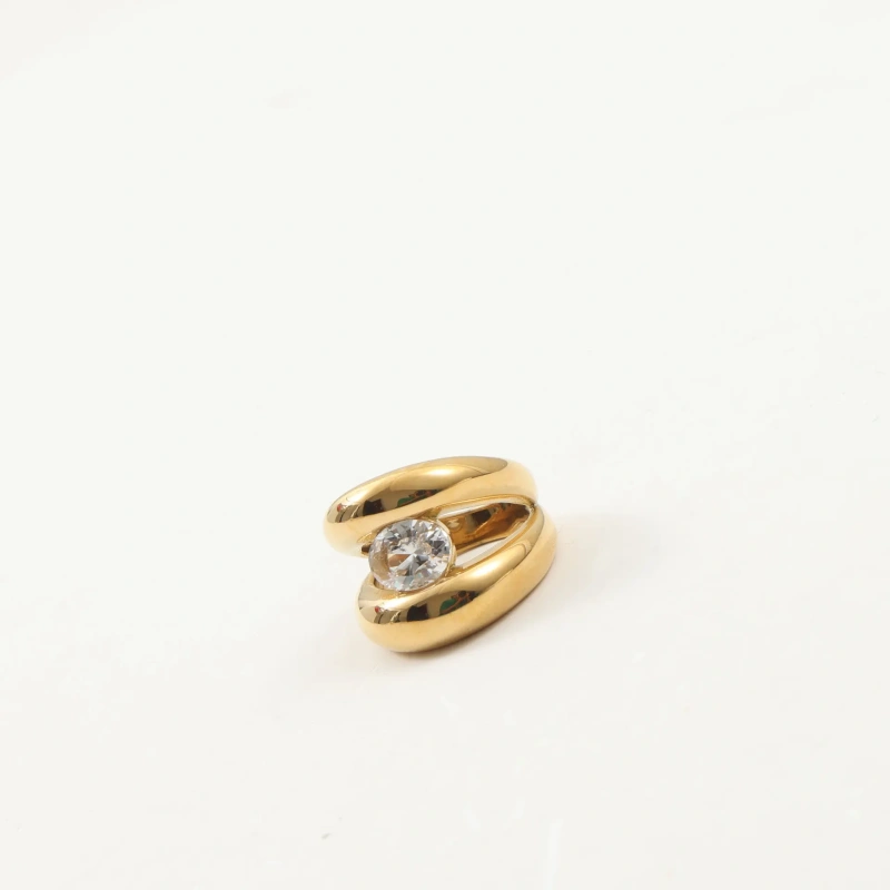 Delicate Minimalist Abstract Peach Heart Ring Wide Zircon 18K Gold Plated Waterproof Stainless Steel YF8219