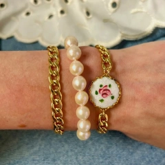 Temperament Vintage Oil Painting Style Floral Pendant Versatile Bracelet 18K Gold Plated Waterproof Stainless Steel YF8192