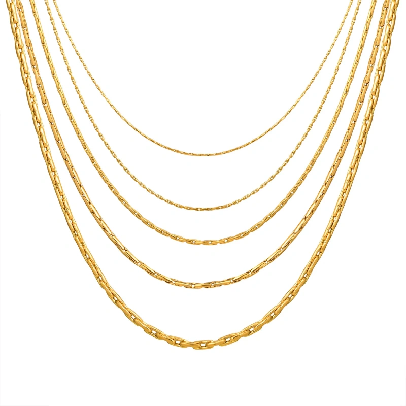 Exquisite Necklace Gold 0.6mm 0.8mm Thin Chain Layered Versatile 18K Gold Plated Waterproof Stainless Steel YF8154