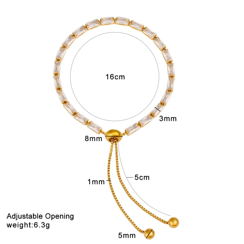 New Stainless Steel 18k Gold Plated Geometric Zircon Waterproof Stackable Adjustable Women Bracelet Waterproof YF6634