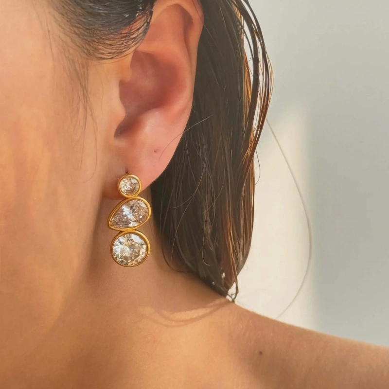Exquisite Shiny Zircon Womems Earrings 18k Gold Plated Waterproof Stainless Steel  Multi Layer Pendant Jewelry for Party YF8012
