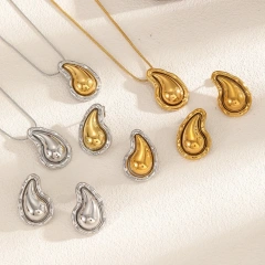 Luxury Thick Womens Teardrop Stud Earrings Necklace Jewelry Set 18k Gold Plated Waterproof Stainless Steel for Gift YF8019