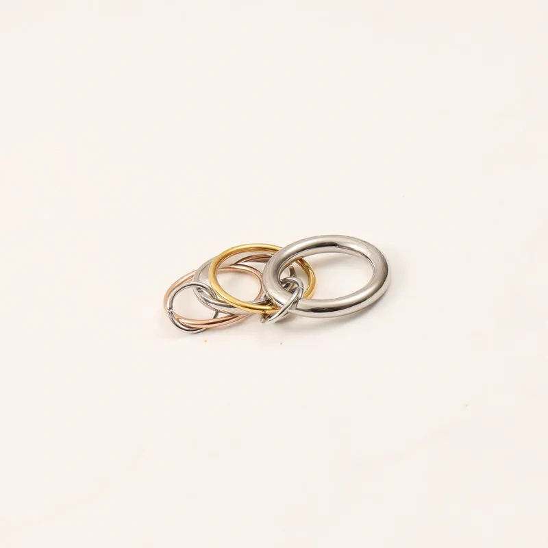 Simple Trendy Non Tarnish Four Circle Ring Waterproof 18K Gold Plated Stainless Steel Multi Layer Lines Link Rings YF4181