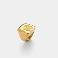 Personalized Waterproof Exaggerated Chunky Ring Stainless Steel 18K Gold Plated Non Tarnish Fingerprint Signet Rings YF4115