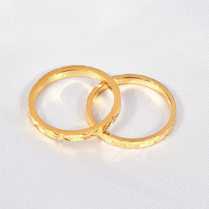 French Retro Stainless Steel 18k Gold Plated Multi Cut Flower Stacked Non Tarnish Thin Ring YF6474
