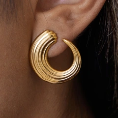 Fashion Hypoallergenic Stainless Steel 18K Gold Plated C Thread Twist Women Waterproof Earrings Non Tarnish YF6627
