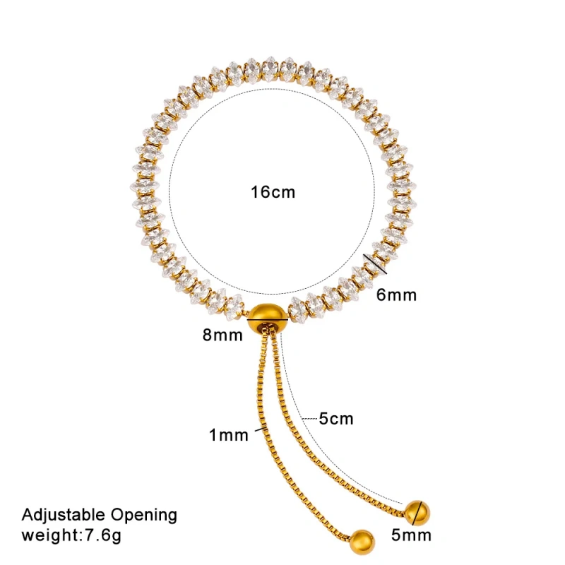 New Stainless Steel 18k Gold Plated Geometric Zircon Waterproof Stackable Adjustable Women Bracelet Waterproof YF6634