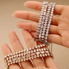 New Stainless Steel 18k Gold Plated Geometric Zircon Waterproof Stackable Adjustable Women Bracelet Waterproof YF6634