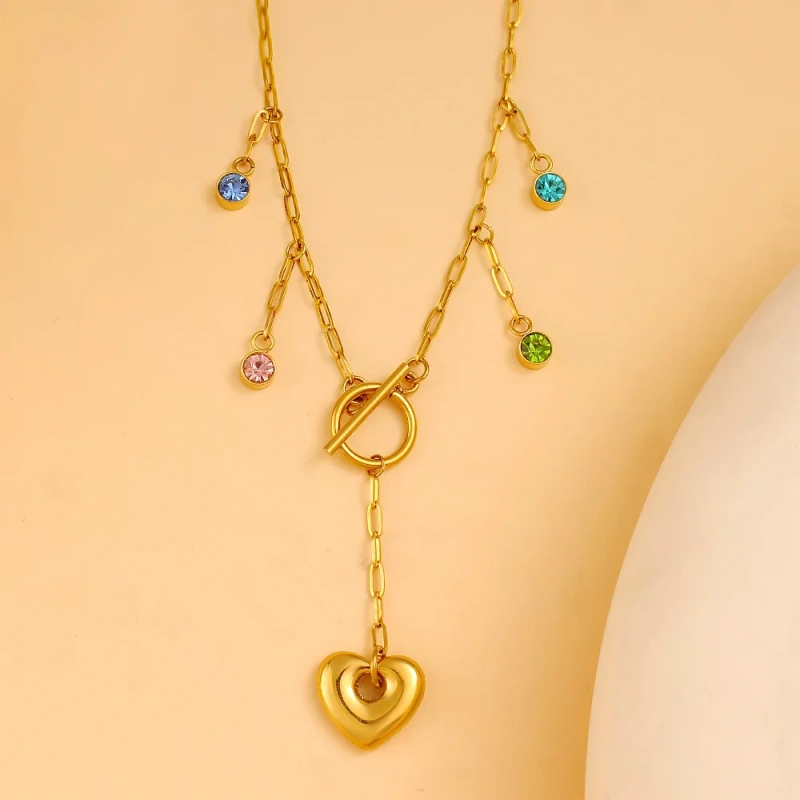 Vintage Elegant Zircon Heart Small Pendant Clavicle Chain 18K Gold Plated Waterproof Stainless Steel YF8205
