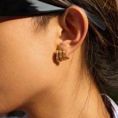 Hot Selling Stainless Steel Waterproof Women Jewelry 18k Gold Plated Three Layer Thread Hypoallergenic Earrings YF6633