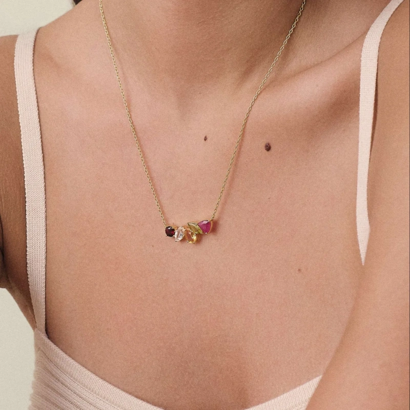 Fashion Ins Ruby Collarbone Chain Zircon Temperament Choker 18K Gold Plated Waterproof Stainless Steel YF8190