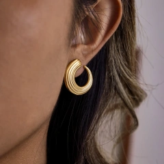 Fashion Hypoallergenic Stainless Steel 18K Gold Plated C Thread Twist Women Waterproof Earrings Non Tarnish YF6627