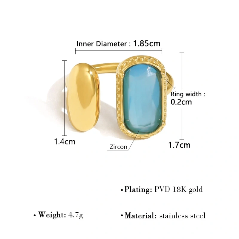 Light Luxury Luxury Ins Zircon Ring Opening Ring Does Not Fade 18K Gold Plated Waterproof Stainless Steel YF8182