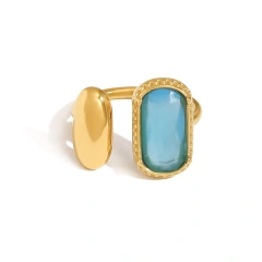 Light Luxury Luxury Ins Zircon Ring Opening Ring Does Not Fade 18K Gold Plated Waterproof Stainless Steel YF8182