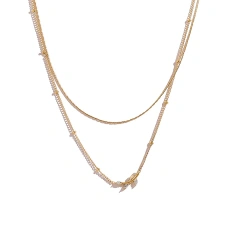 New Design Olive Leaf Pendant Double Diamond Light Luxury Clavicle Chain 18K Gold Plated Waterproof Stainless Steel YF8185