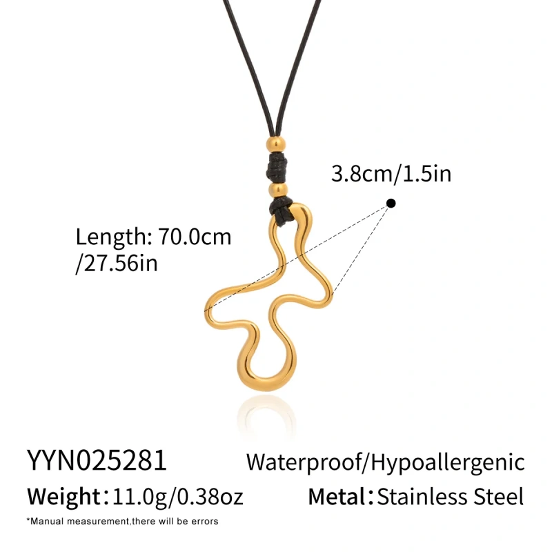Exaggerated Personality Irregular Pendant Leather Rope Necklace Girls 18K Gold Plated Waterproof Stainless Steel YF8197