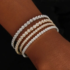 Luxurious and Elegant Single Row Stretch Filled Zircon Bracelet 18K Gold Plated Waterproof Stainless Steel YF8206