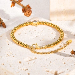 Ins Simple Plain Bead Heart Zircon Bracelet 18K Gold Plated Waterproof Stainless Steel YF8163