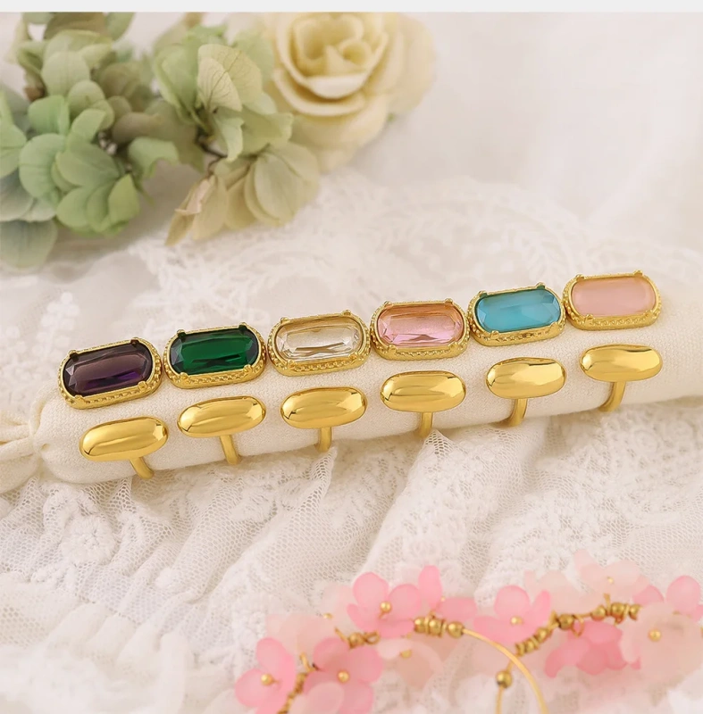 Light Luxury Luxury Ins Zircon Ring Opening Ring Does Not Fade 18K Gold Plated Waterproof Stainless Steel YF8182