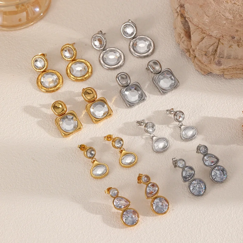 Exquisite Shiny Zircon Womems Earrings 18k Gold Plated Waterproof Stainless Steel  Multi Layer Pendant Jewelry for Party YF8012