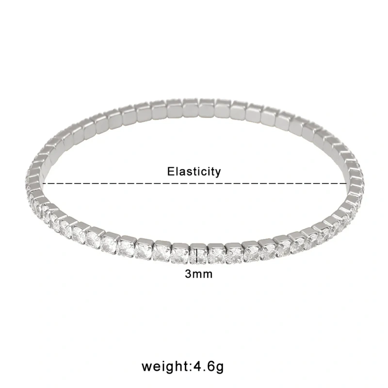 Luxurious and Elegant Single Row Stretch Filled Zircon Bracelet 18K Gold Plated Waterproof Stainless Steel YF8206