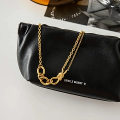 Waterproof Stainless Steel Double Panel Chain Design Knot Pendant Women Non Tarnish Necklace for Daily Use YF6632